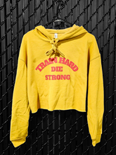 Train Hard Die Strong Ladies Cropped Hoodie (Vintage Gold)