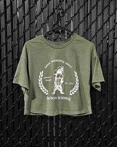 Train Hard Die Strong Ladies Cropped Jersey Tee (Military Green)