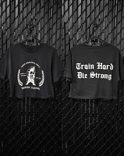 Train Hard Die Strong Ladies Cropped Jersey Tee (Black)