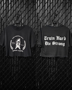 Train Hard Die Strong Ladies Cropped Jersey Tee (Black)