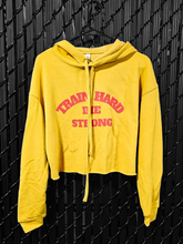 Train Hard Die Strong Ladies Cropped Hoodie (Vintage Gold)
