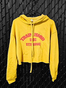 Train Hard Die Strong Ladies Cropped Hoodie (Vintage Gold)