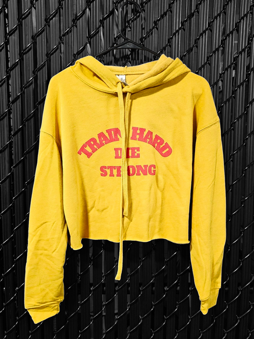 Train Hard Die Strong Ladies Cropped Hoodie (Vintage Gold)
